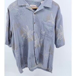 SUMMA‎ Mens XL Blue Floral Button Up Short Sleeve 100% Silk Shirt